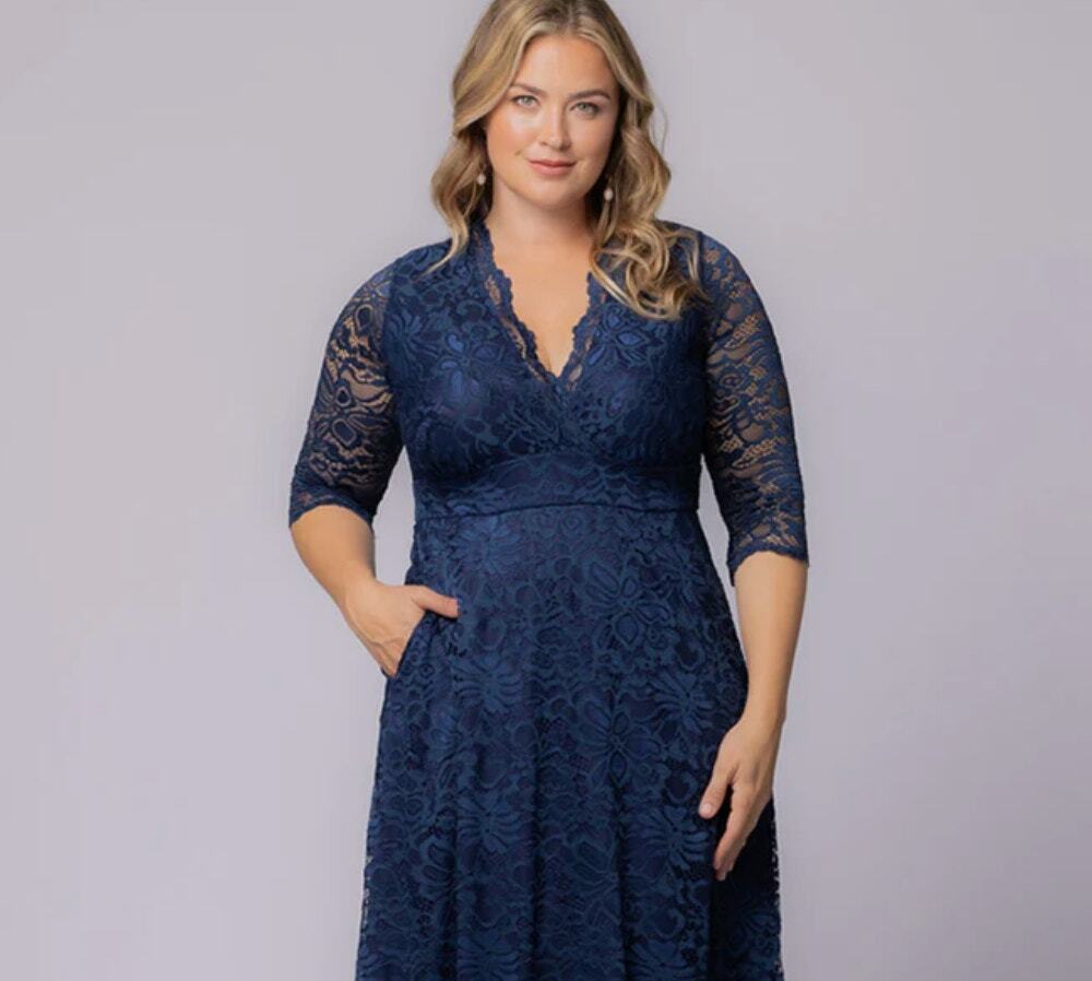 NWOT Ladies L Made in the US Kiyonna Blue Lace Dress